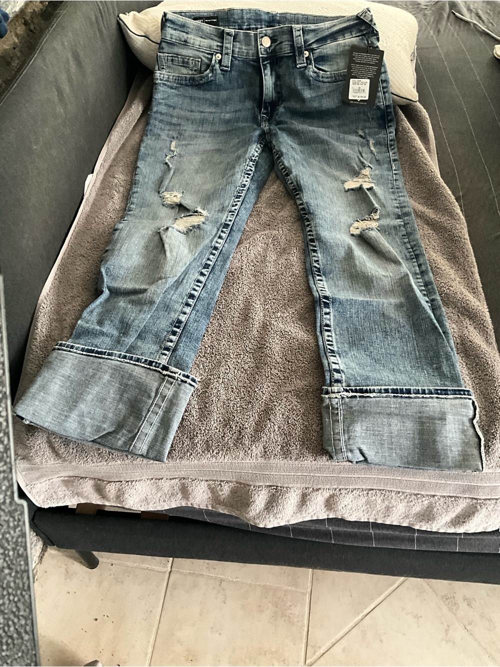 True Religion Distressed Wide-Leg Jeans in Light Blue Wash